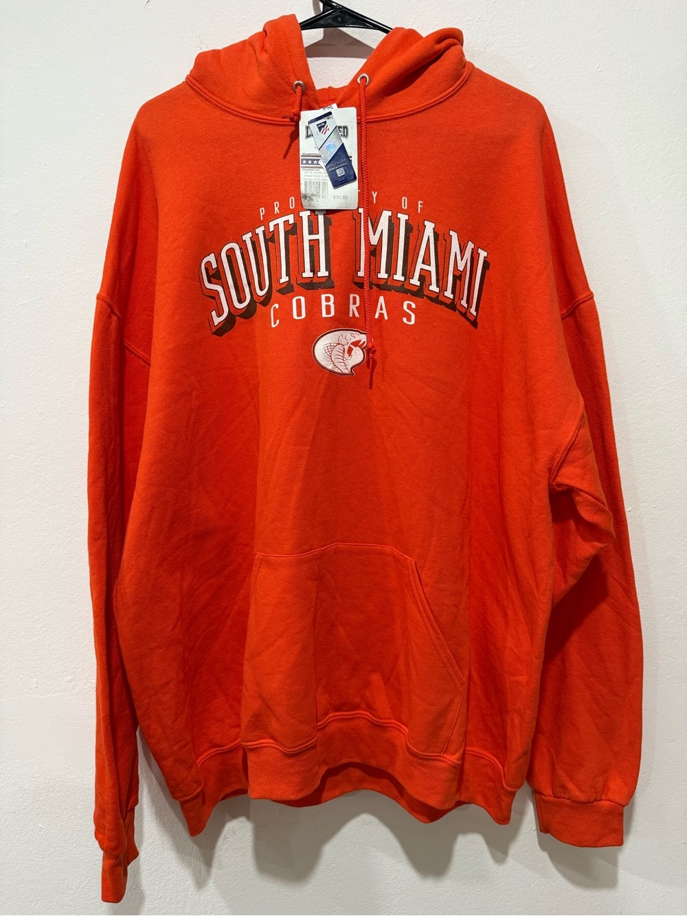 South Miami Cobras Orange Pullover Hoodie 2XL School Spirit Sweatshirt NWT
